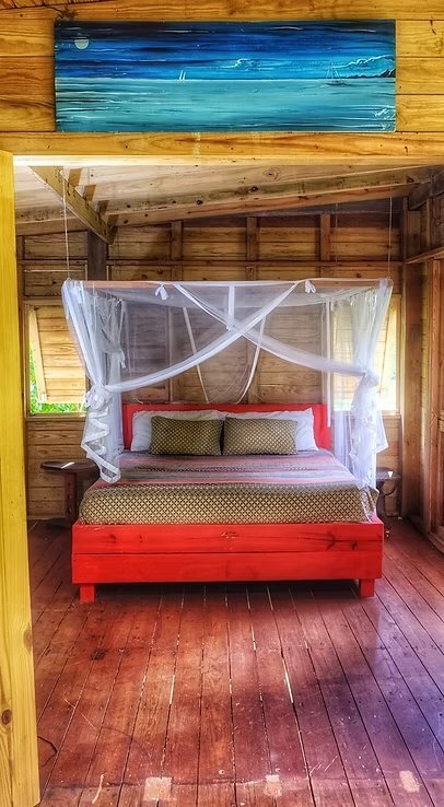 Banana Lama Eco Villa cotton box mosquito net bed canopy, Rosalie, Dominica
